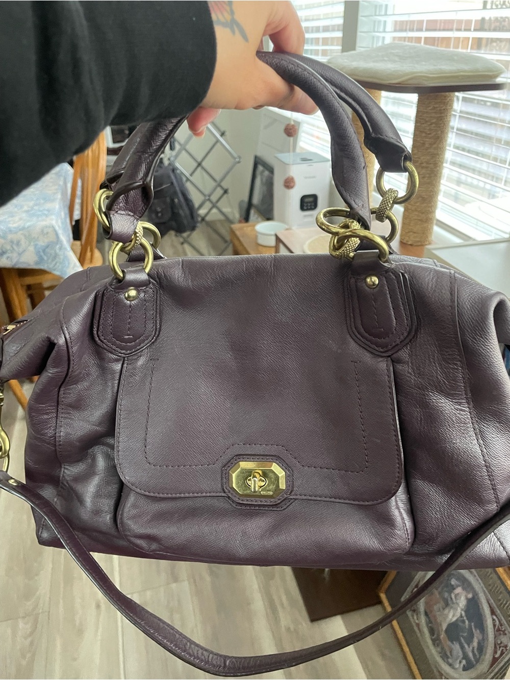 Coach Campbell Turnlock Dark Plum Leather Satchel